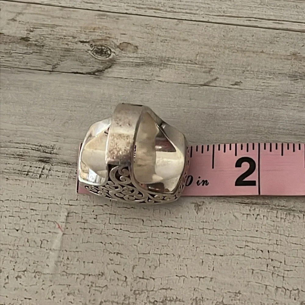 Lois Hill Silver Rectangular Textile Weave Cut-Out Ring.